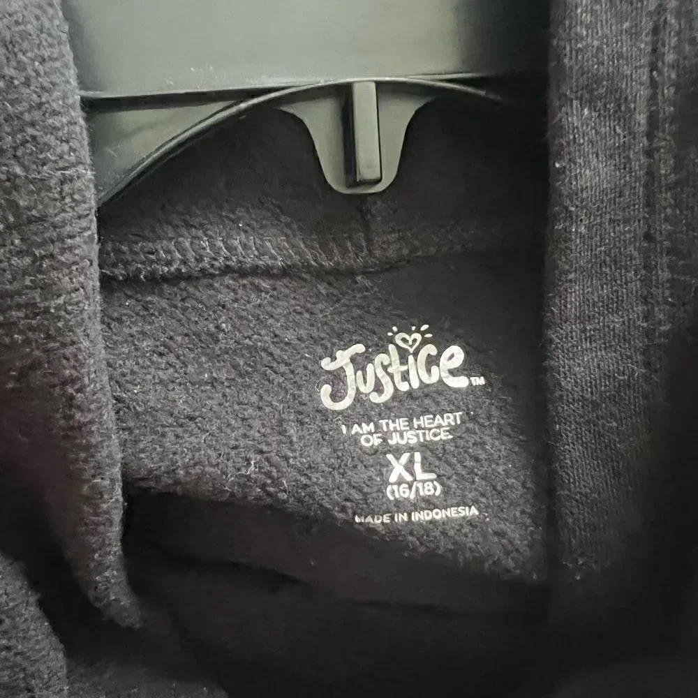 Justice Girls Blue Glitter Be Happy Be Kind Black Semi Crop Sweatshirt XL(14_16)